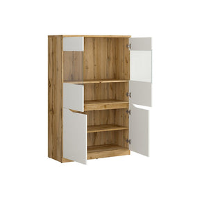 Dulap cu vitrina si 4 usi Nuis, alb lucios, 39.5X90X142.5 cm