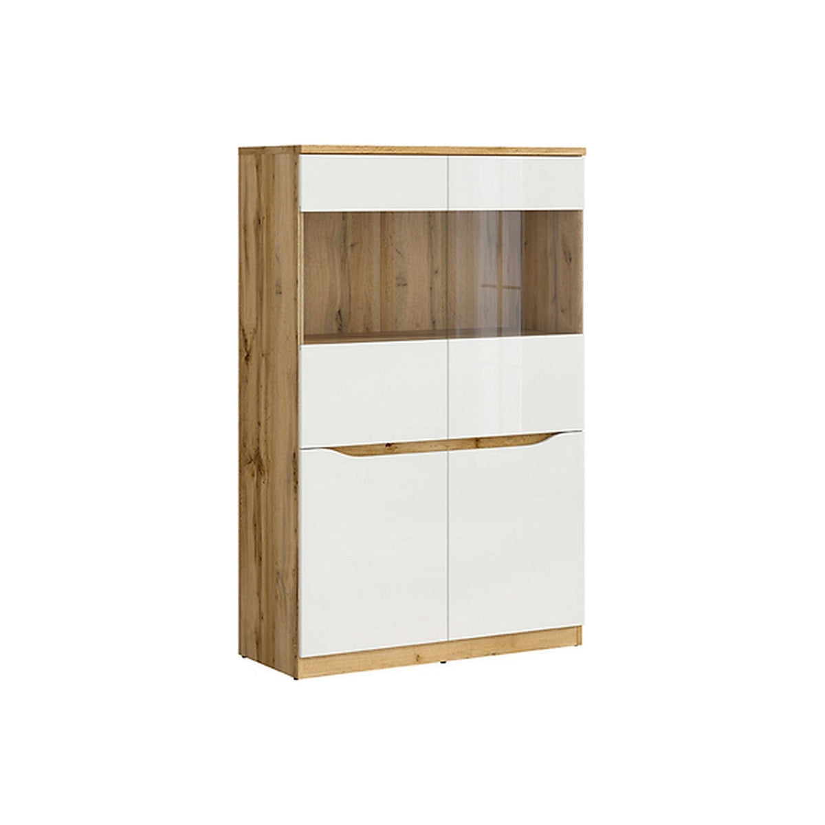 Dulap cu vitrina si 4 usi Nuis, alb lucios, 39.5X90X142.5 cm