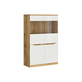 Dulap cu vitrina si 4 usi Nuis, alb lucios, 39.5X90X142.5 cm