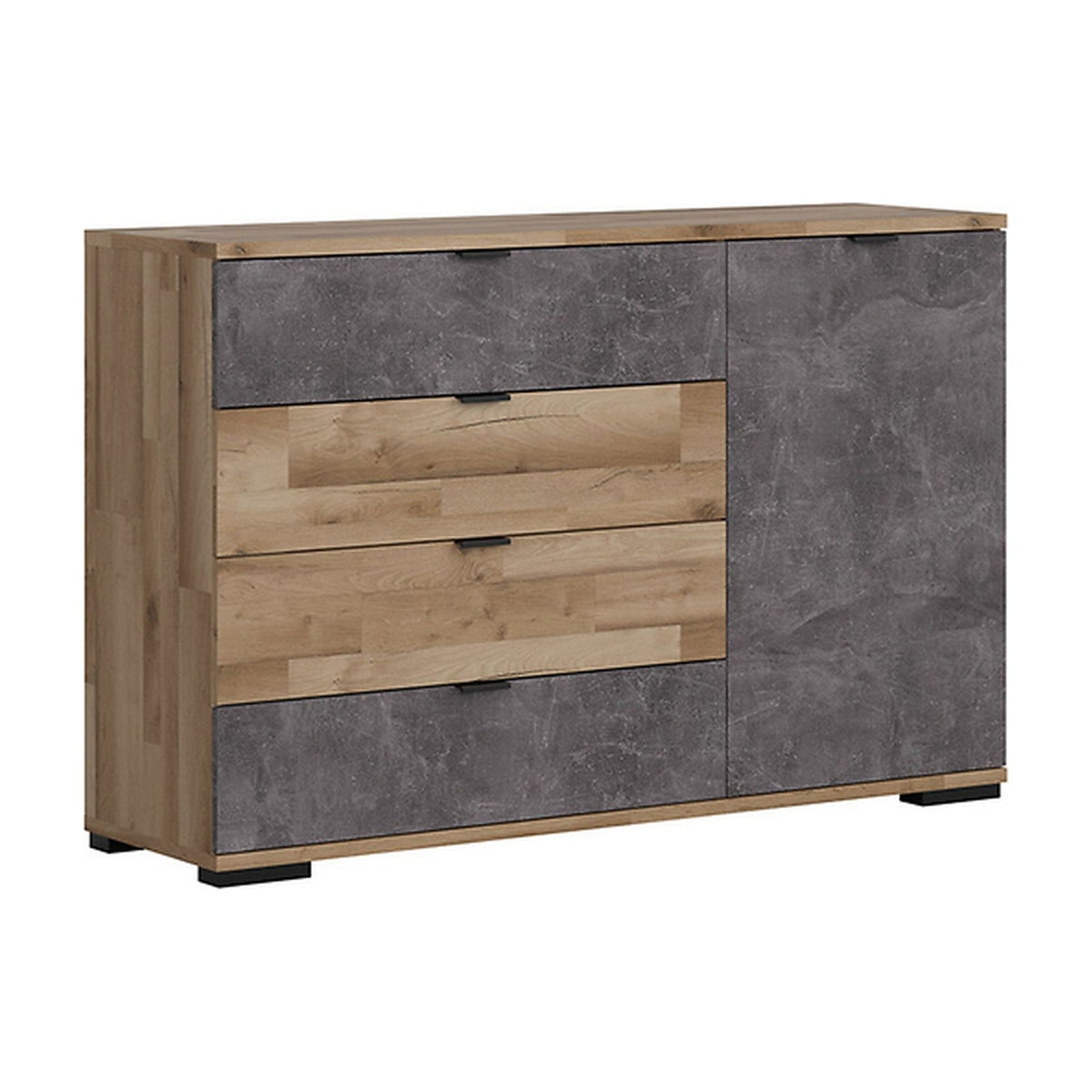 Comoda Arica cu 4 sertare si o usa, stejar silva, 39.5x140x88 cm