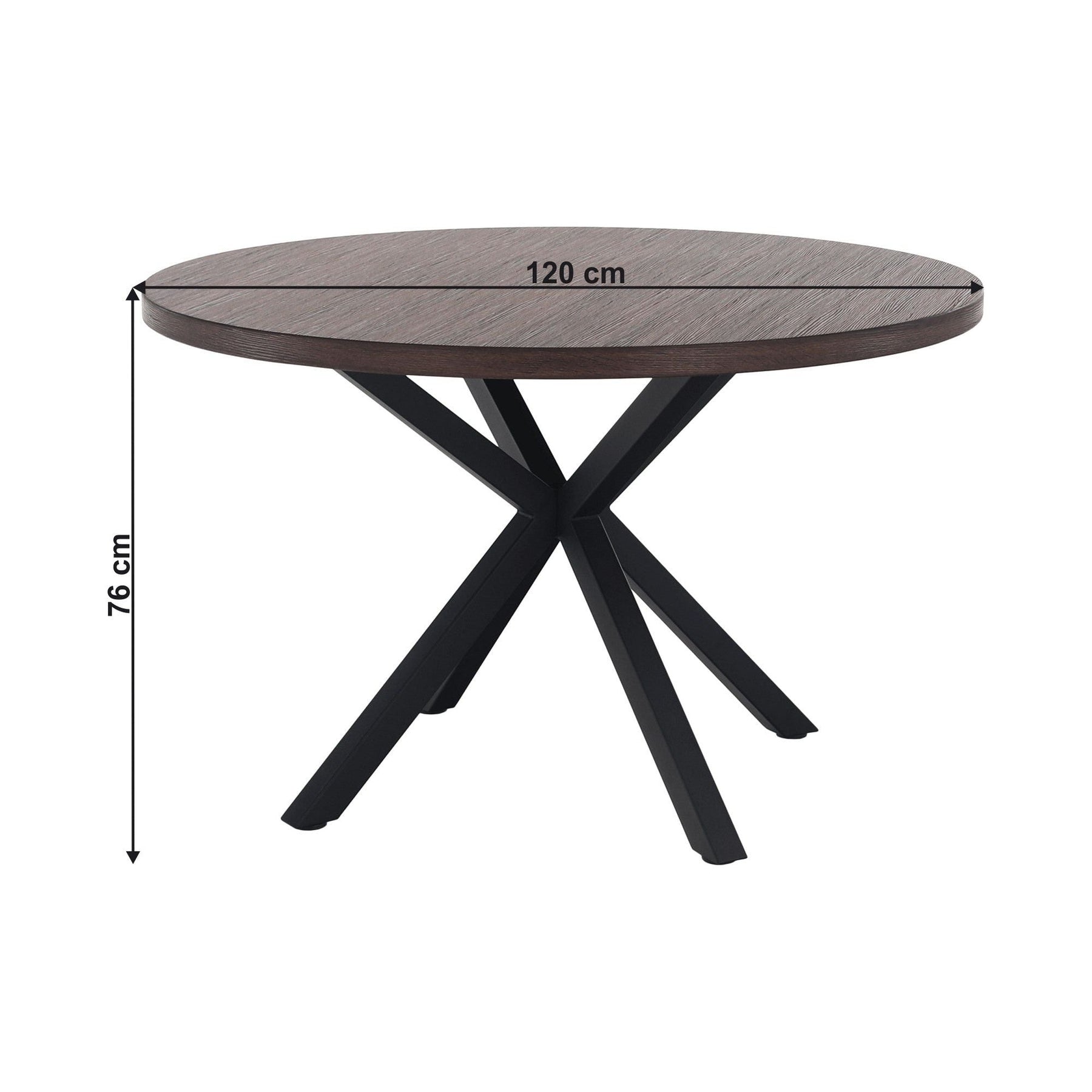 Masa MEDOR, stejar inchis/negru, metal, 120x120x76 cm