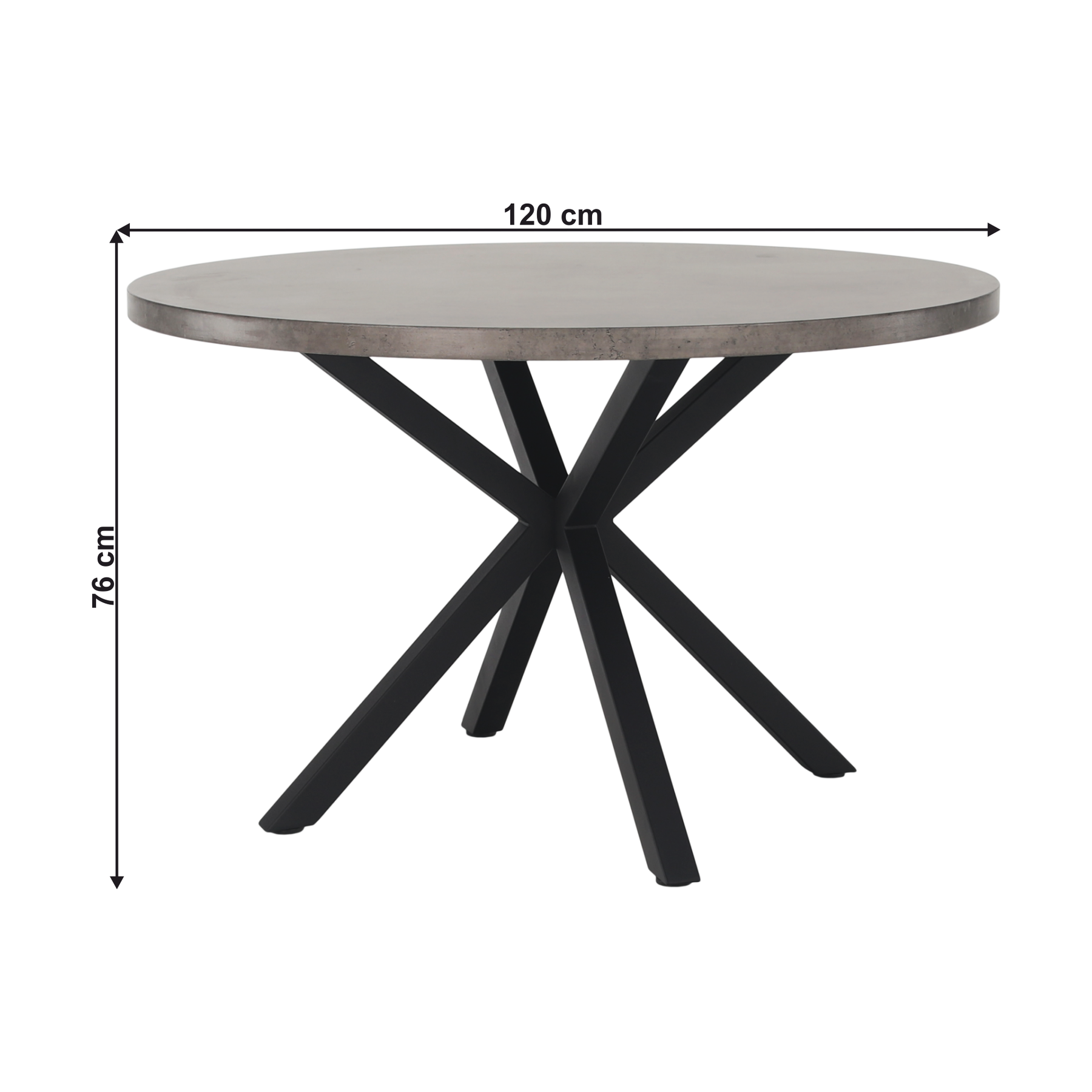 Masa MEDOR, gri carbon/negru, metal, 120x120x76 cm