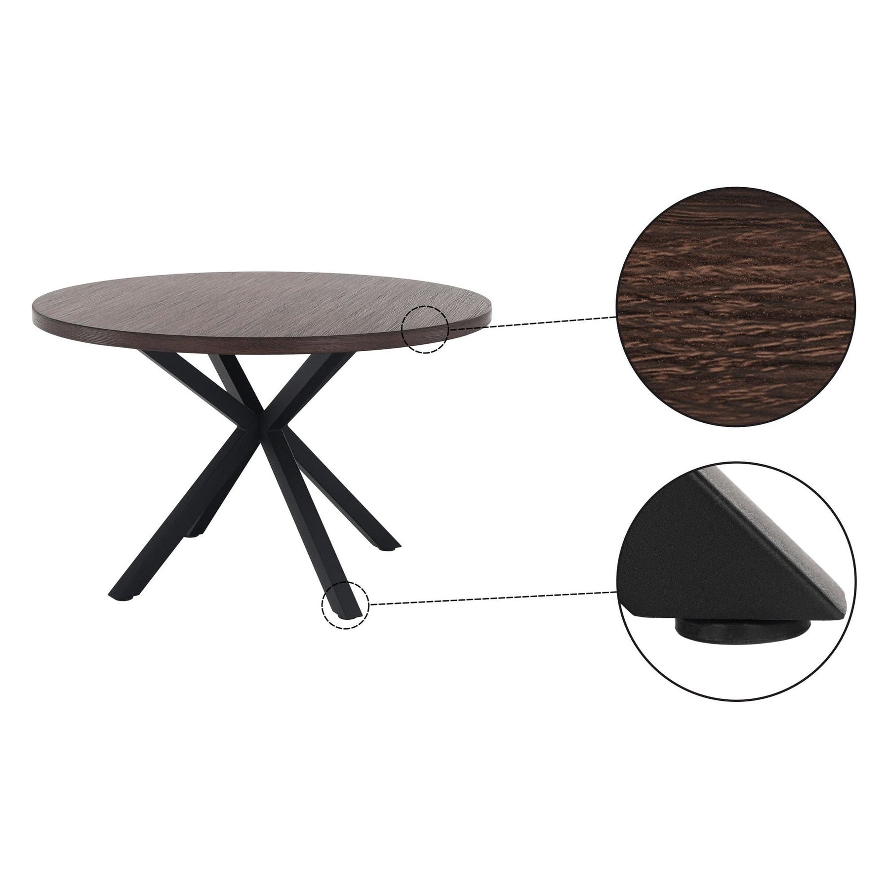 Masa MEDOR, stejar inchis/negru, metal, 120x120x76 cm