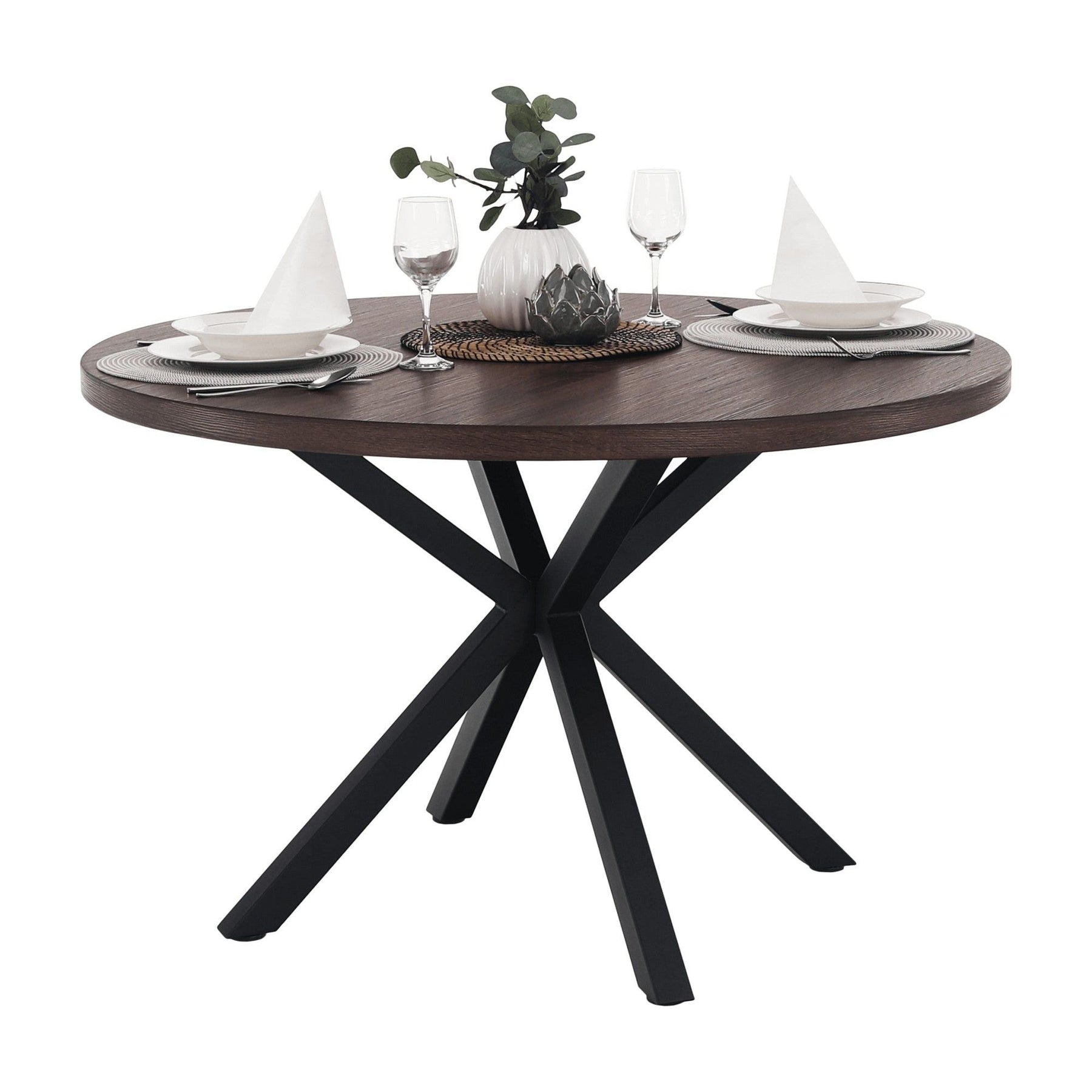 Masa MEDOR, stejar inchis/negru, metal, 120x120x76 cm