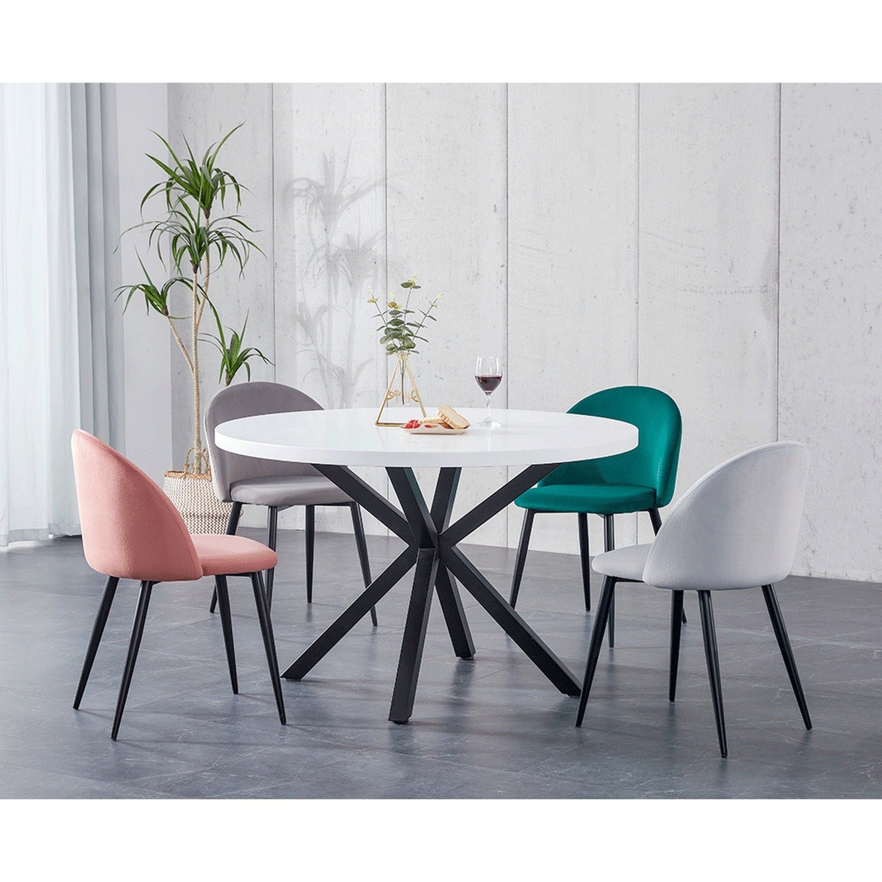 Masa MEDOR, alb mat/negru, metal, 120x120x76 cm