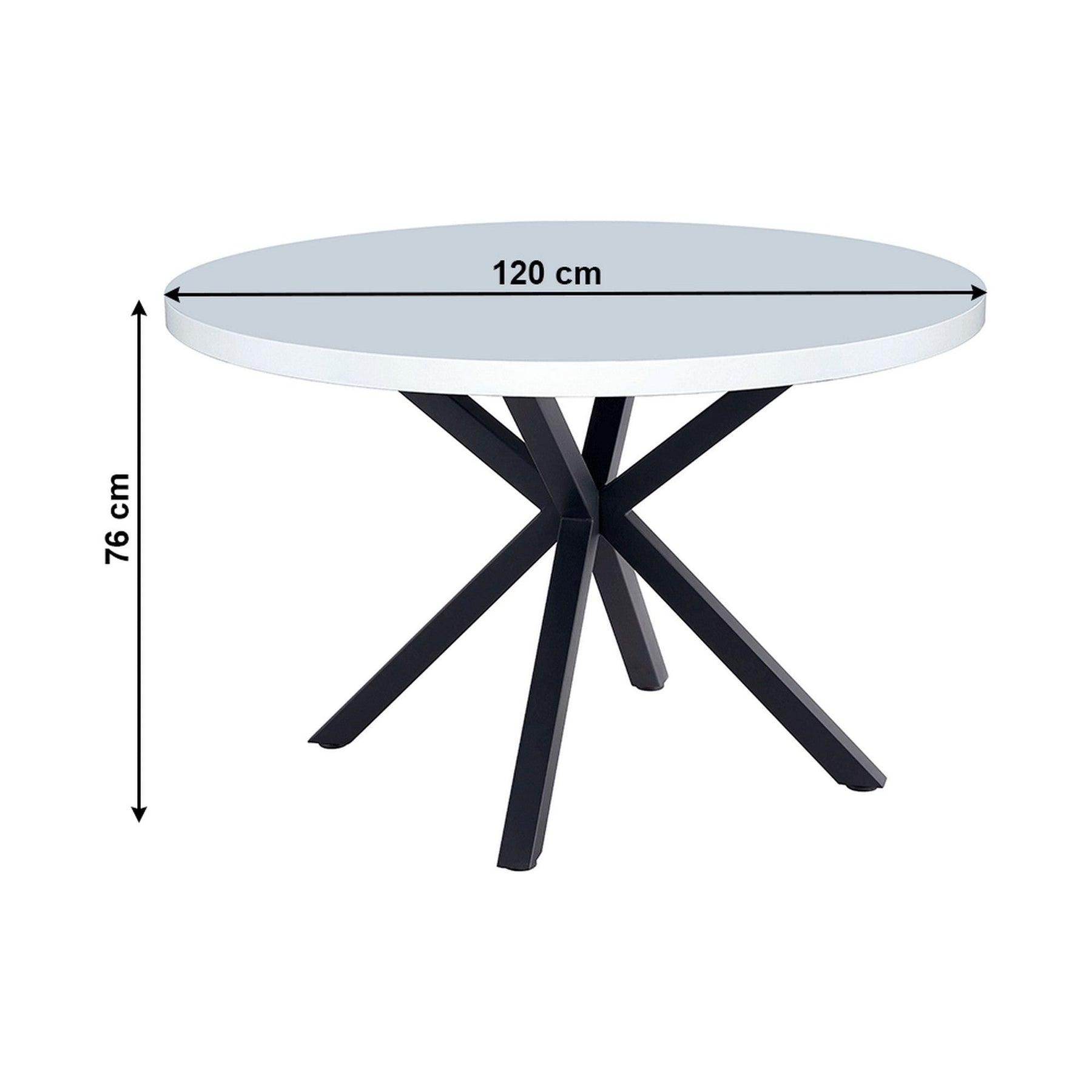 Masa MEDOR, alb mat/negru, metal, 120x120x76 cm