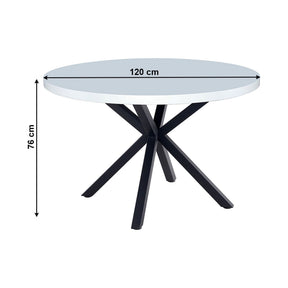 Masa MEDOR, alb mat/negru, metal, 120x120x76 cm