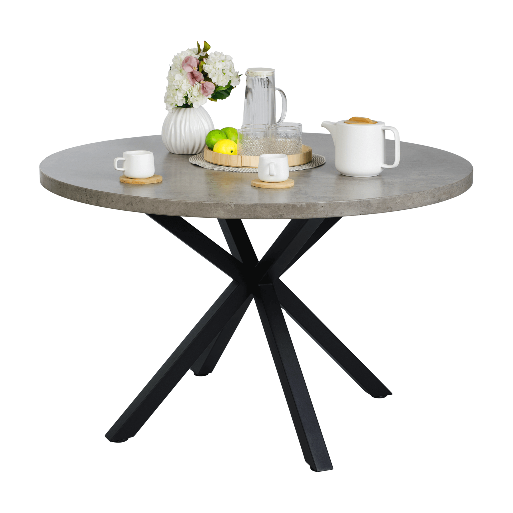 Masa MEDOR, gri carbon/negru, metal, 120x120x76 cm