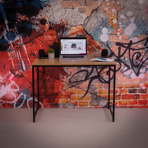 Masa birou MELLORA, stejar/negru, DTD/metal, 100x60x72 cm