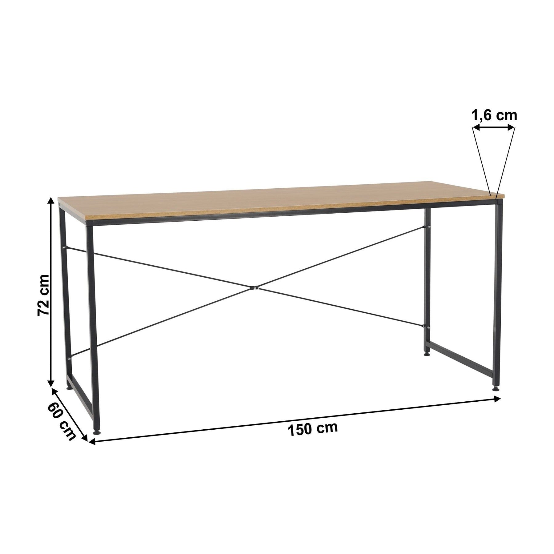 Masa birou MELLORA, stejar/negru, DTD/metal, 150x60x72 cm