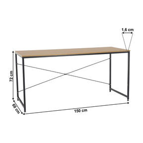 Masa birou MELLORA, stejar/negru, DTD/metal, 150x60x72 cm