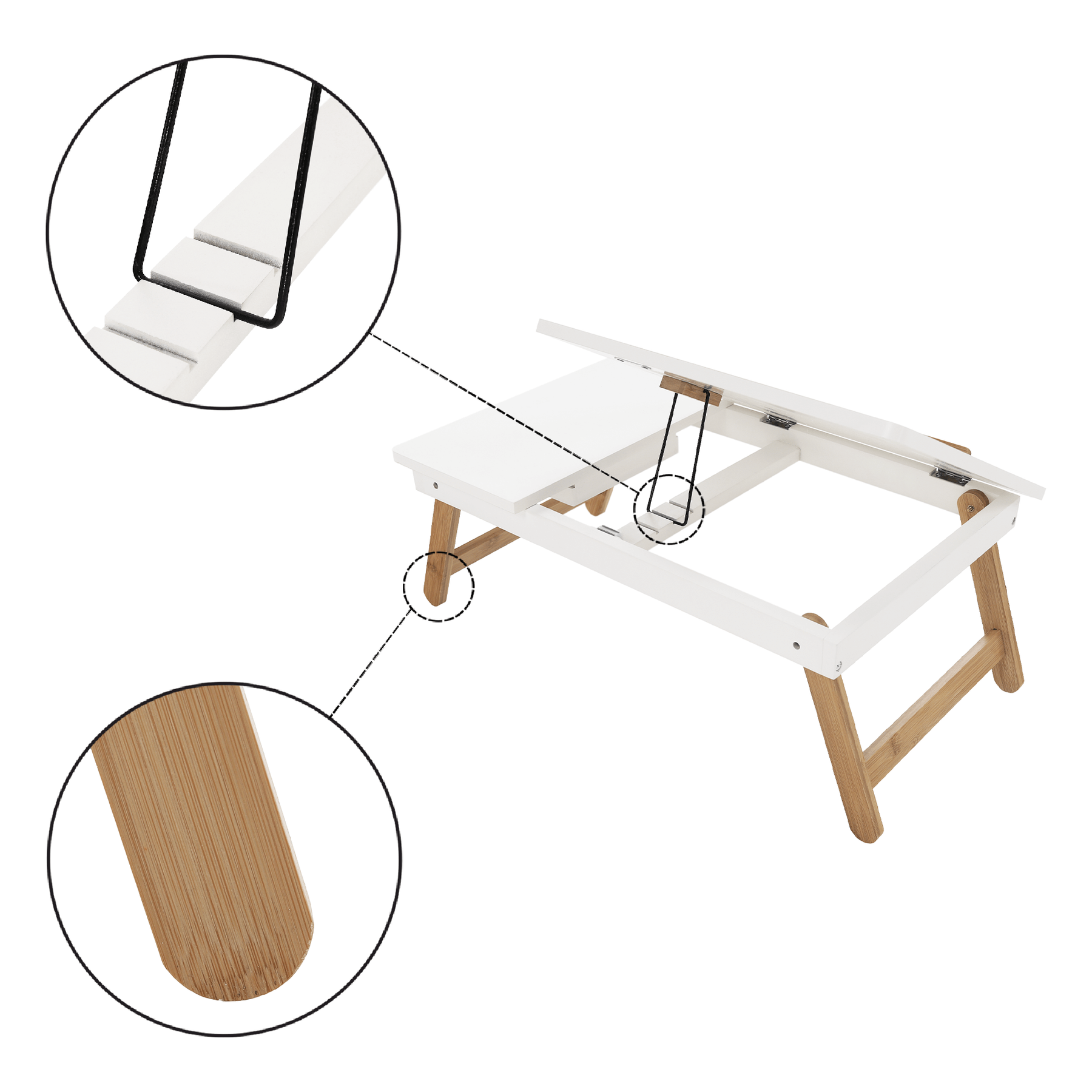 Masa plianta pentru laptop MELTEN, alb, bambus, 59x34.5x22 cm