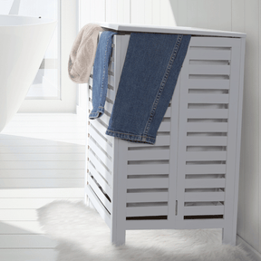 Cos de rufe MENORK, alb, bambus/material textil, 50x35x60 cm