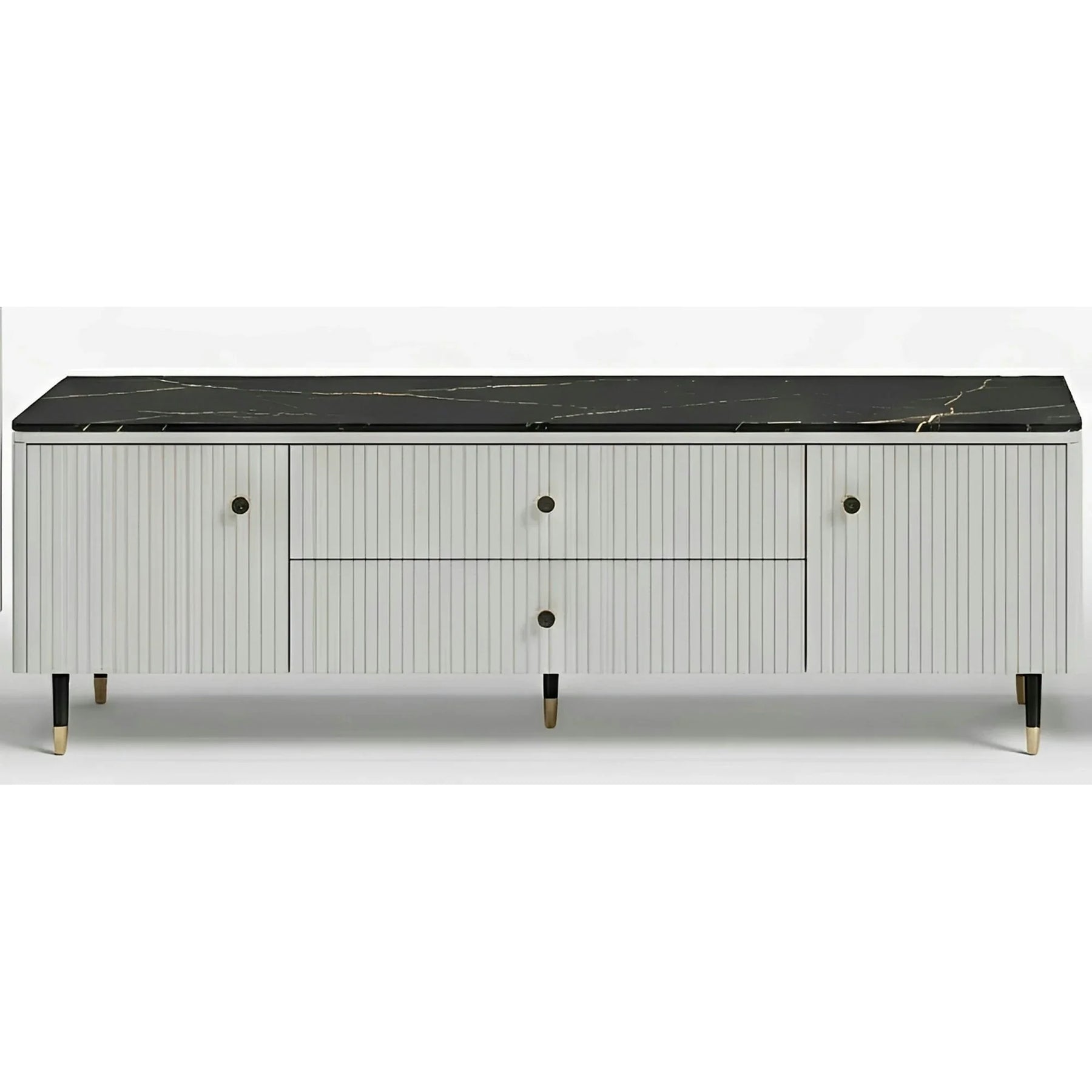 Mobilier de sufragerie moderna SIERRA, PAL laminat/MDF/sticlă, casmir/negru cu efect de marmura