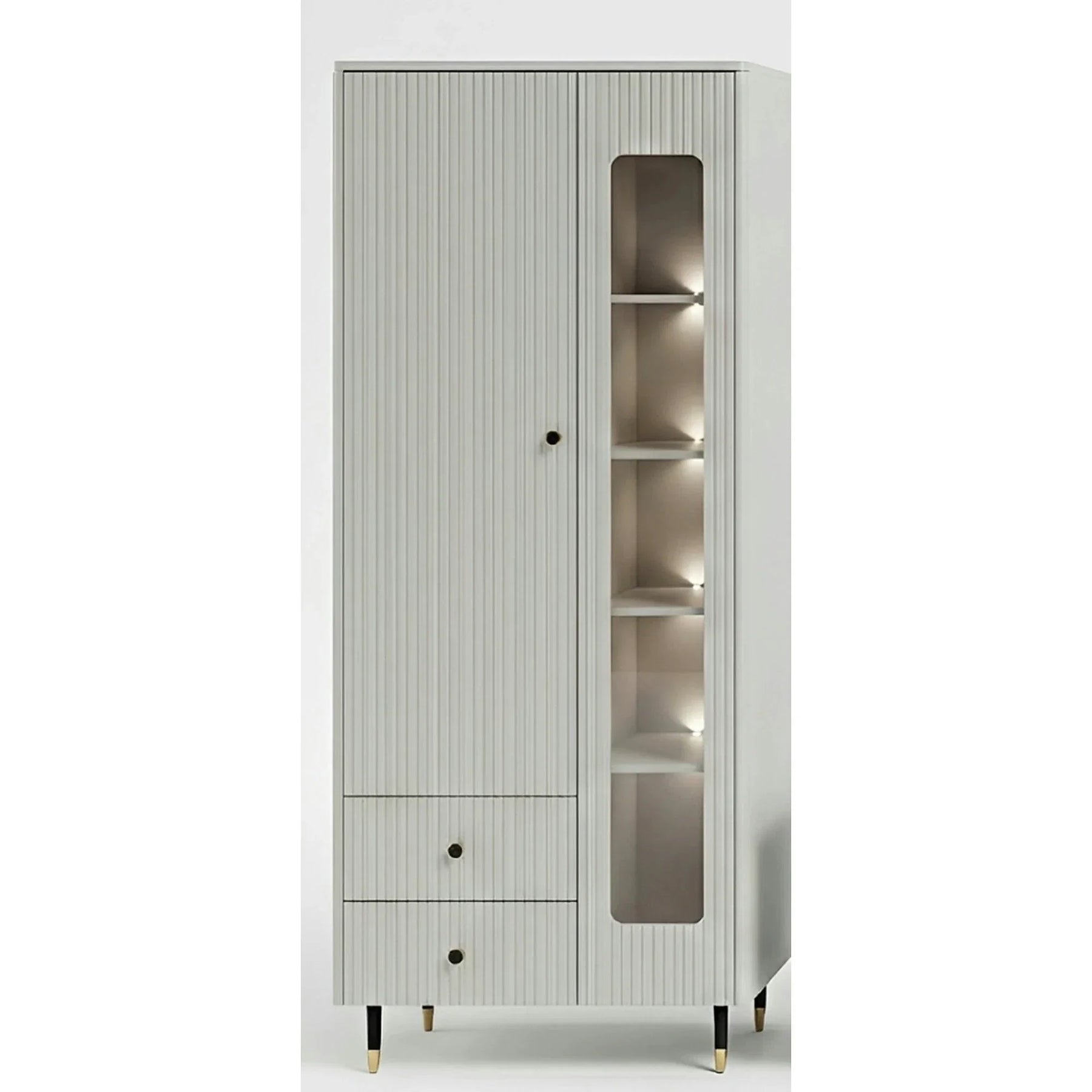 Mobilier de sufragerie moderna SIERRA, PAL laminat/MDF/sticlă, casmir/negru cu efect de marmura