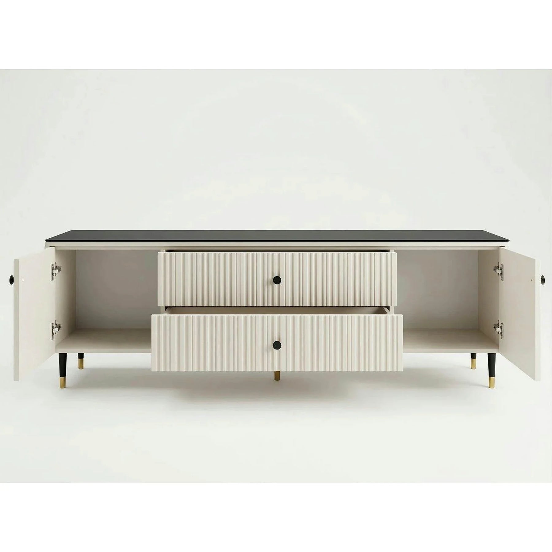 Mobilier de sufragerie moderna SIERRA, PAL laminat/MDF/sticlă, casmir/negru cu efect de marmura