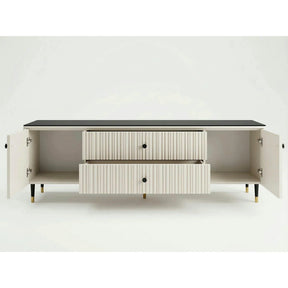 Mobilier de sufragerie moderna SIERRA, PAL laminat/MDF/sticlă, casmir/negru cu efect de marmura