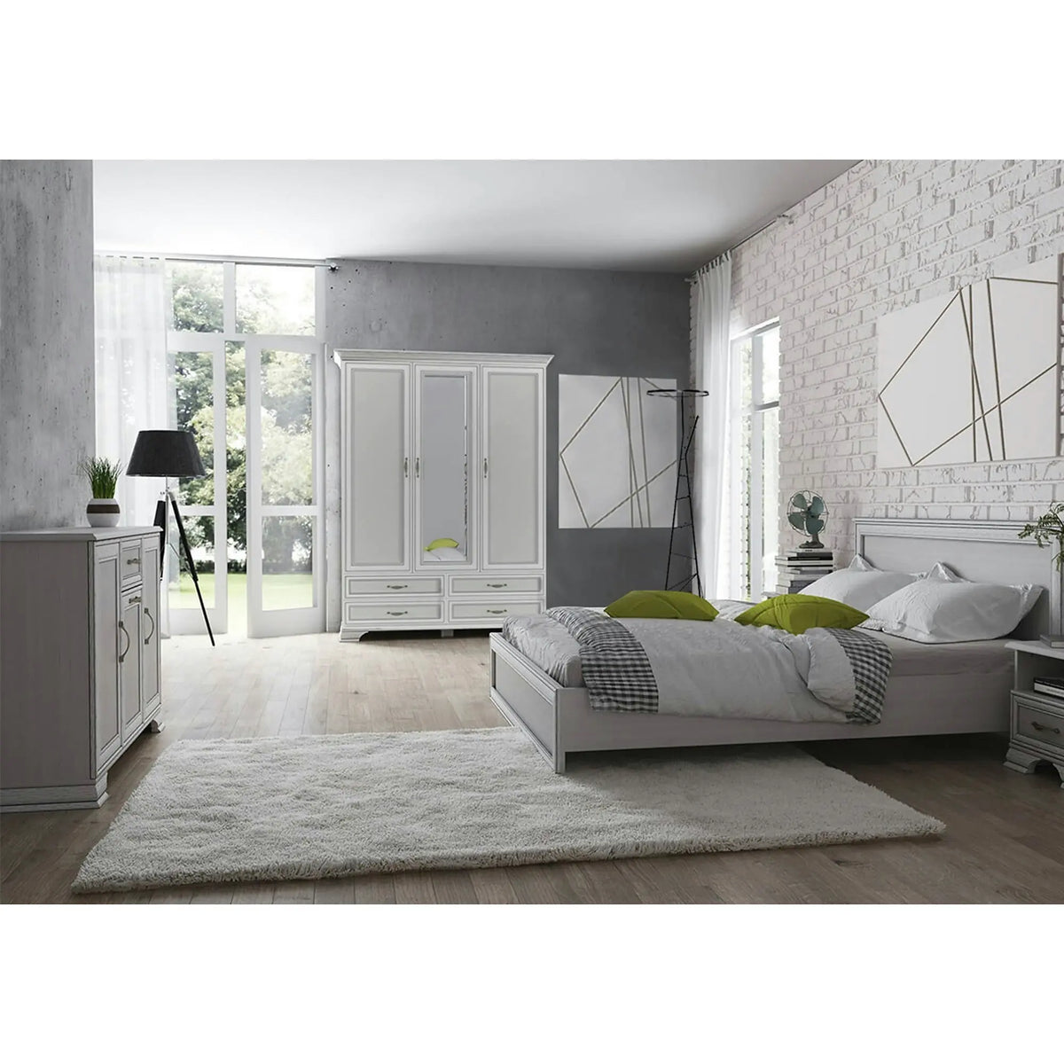 Mobilier dormitor clasic TIFFANY II, grej, PAL laminat, 5 piese