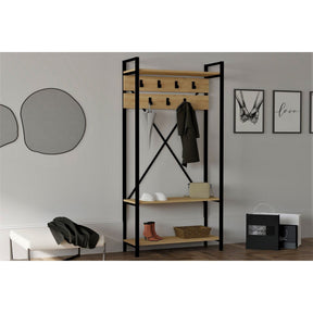 Mobilier hol modern din stejar și negru, cu suport pentru haine și rafturi – primabucata