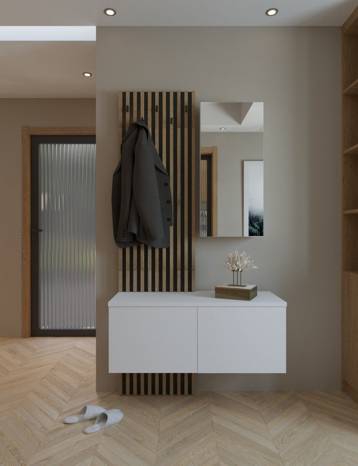 Mobilier hol ARIKA, alb/stejar, PAL, 101x38x200 cm