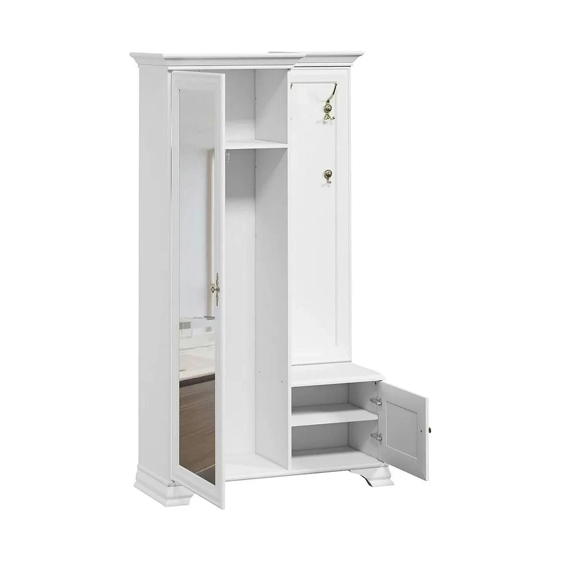 Mobilier hol cu oglinda IDENTO, PAL/MDF, alb, 115.1×43.6×210.1 cm