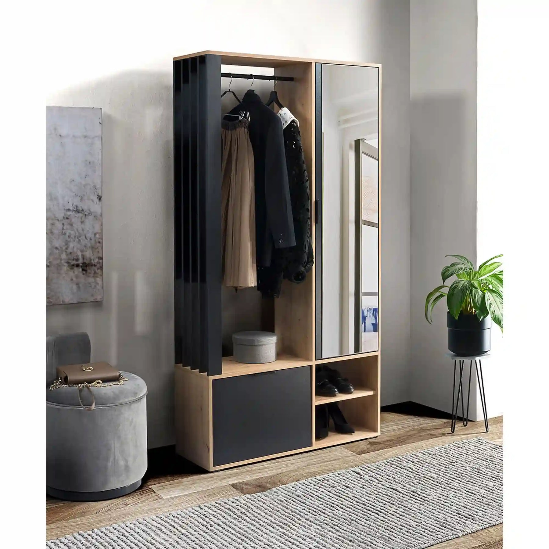 Mobilier hol HOUSTON OCN-37569, stejar artisan/negru