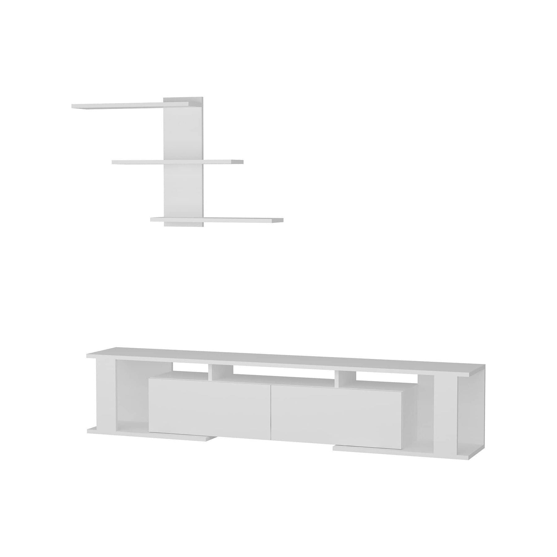 Mobilier living alb modern, cu rafturi suspendate – primabucata