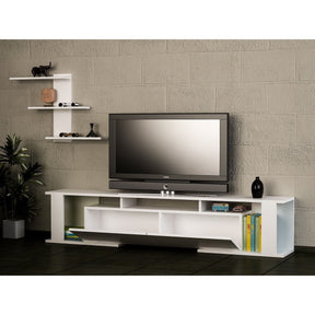 Mobilier living alb modern, cu rafturi și suport pentru TV – primabucata