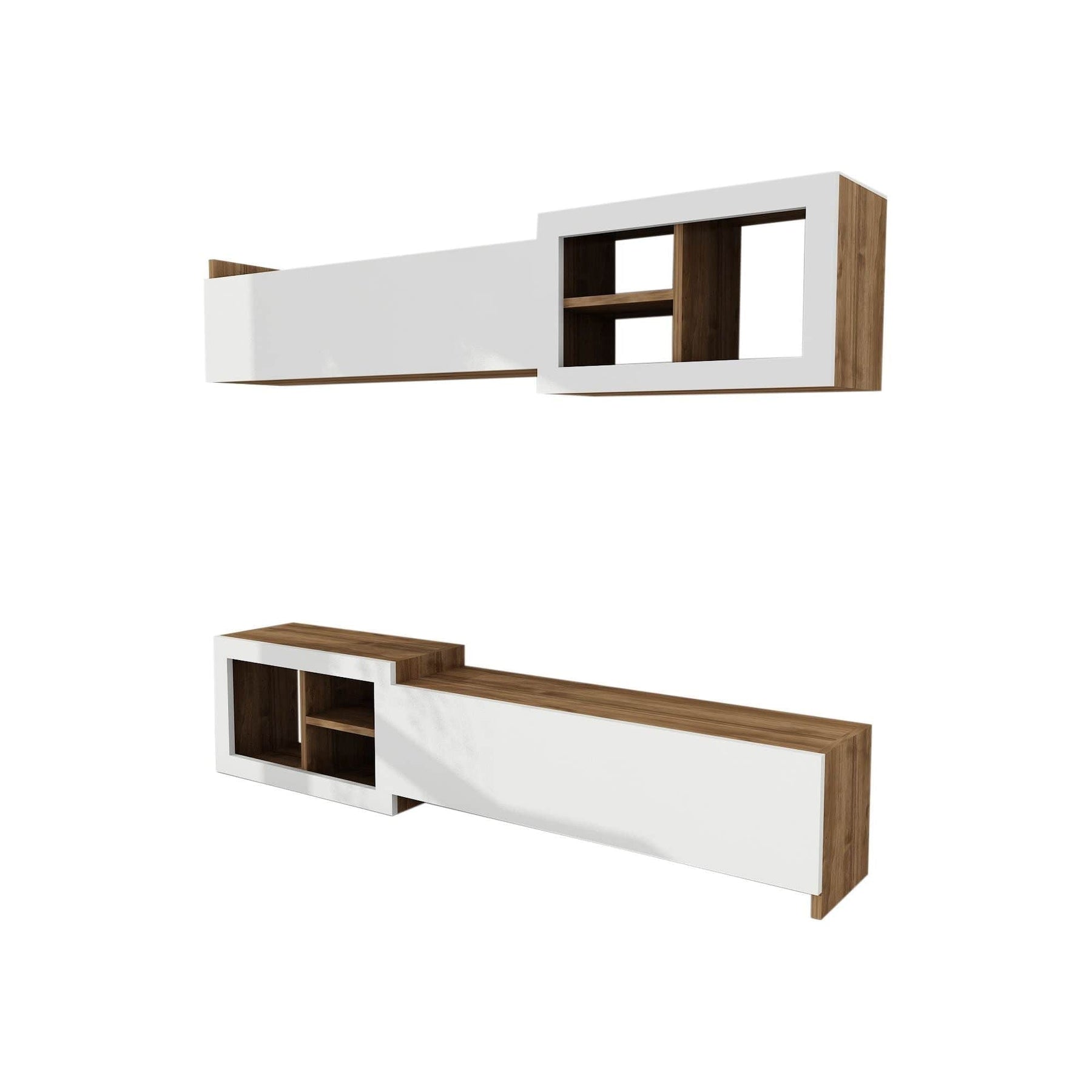 Mobilier living alb cu detalii din nuc, ideal pentru un decor modern – primabucata