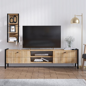 Mobilier living stejar și negru, cu suport TV și rafturi decorative – primabucata