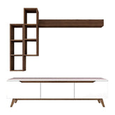 Mobilier living alb cu detalii nuc, ideal pentru un interior modern – primabucata