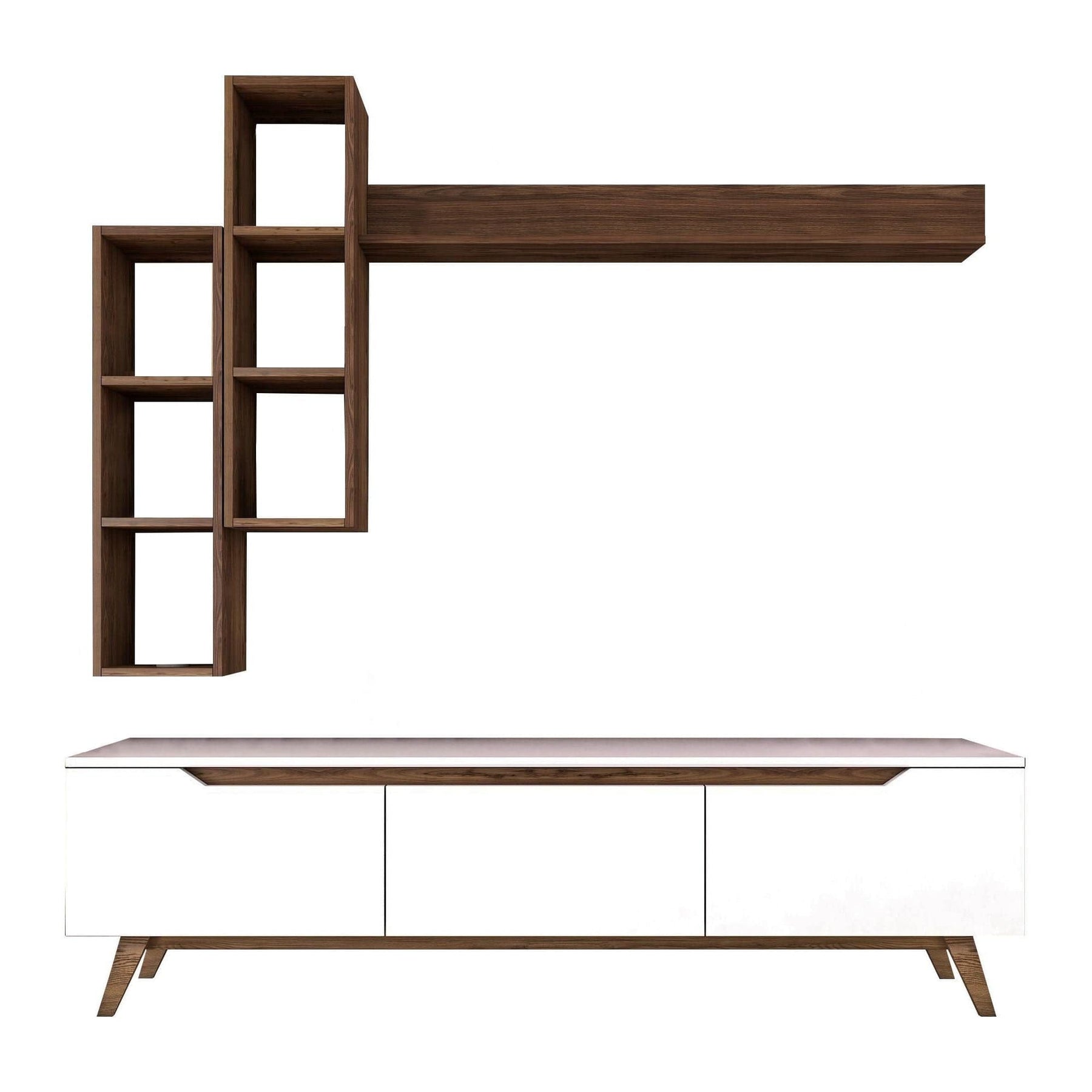 Mobilier living alb cu detalii nuc, ideal pentru un interior modern – primabucata