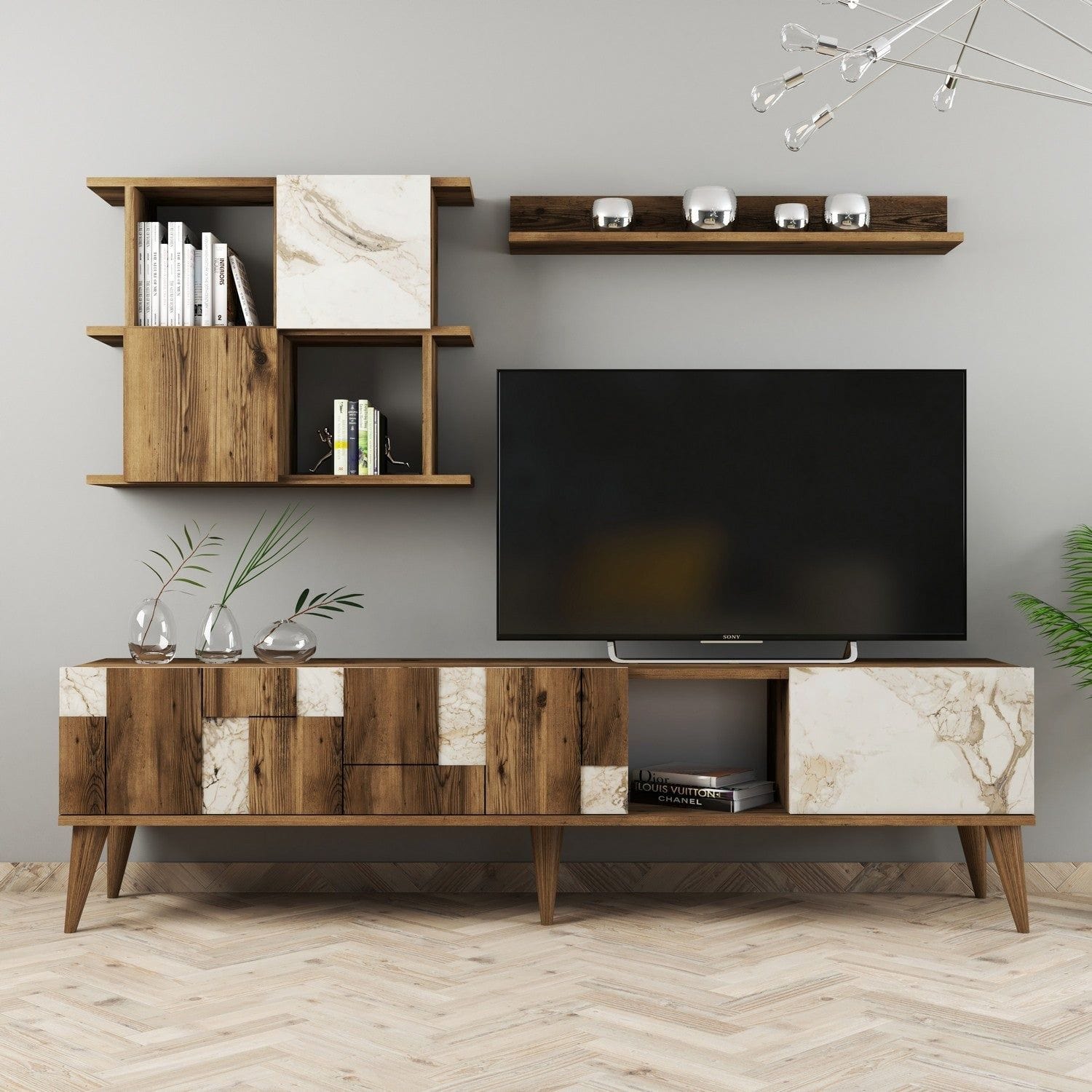 Mobilier living nuc cu detalii albe, modern, perfect pentru un living elegant – primabucata