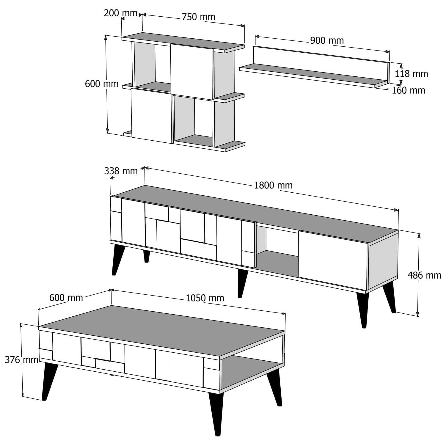Mobilier living AMSTERDAM OCN-32382, nuc/gri antracit