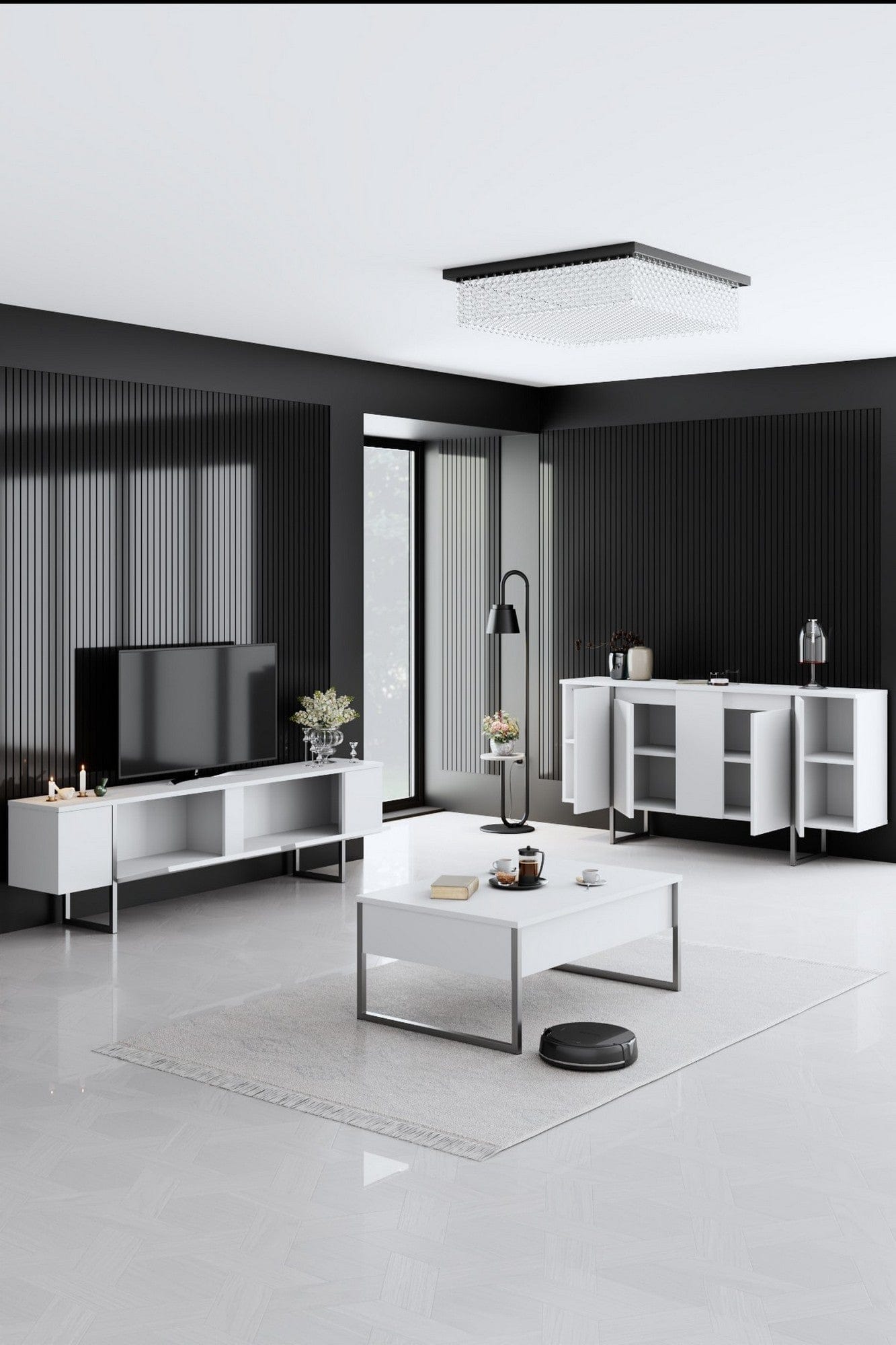 Mobilier living AMSTERDAM OCN-32391, alb/argintiu