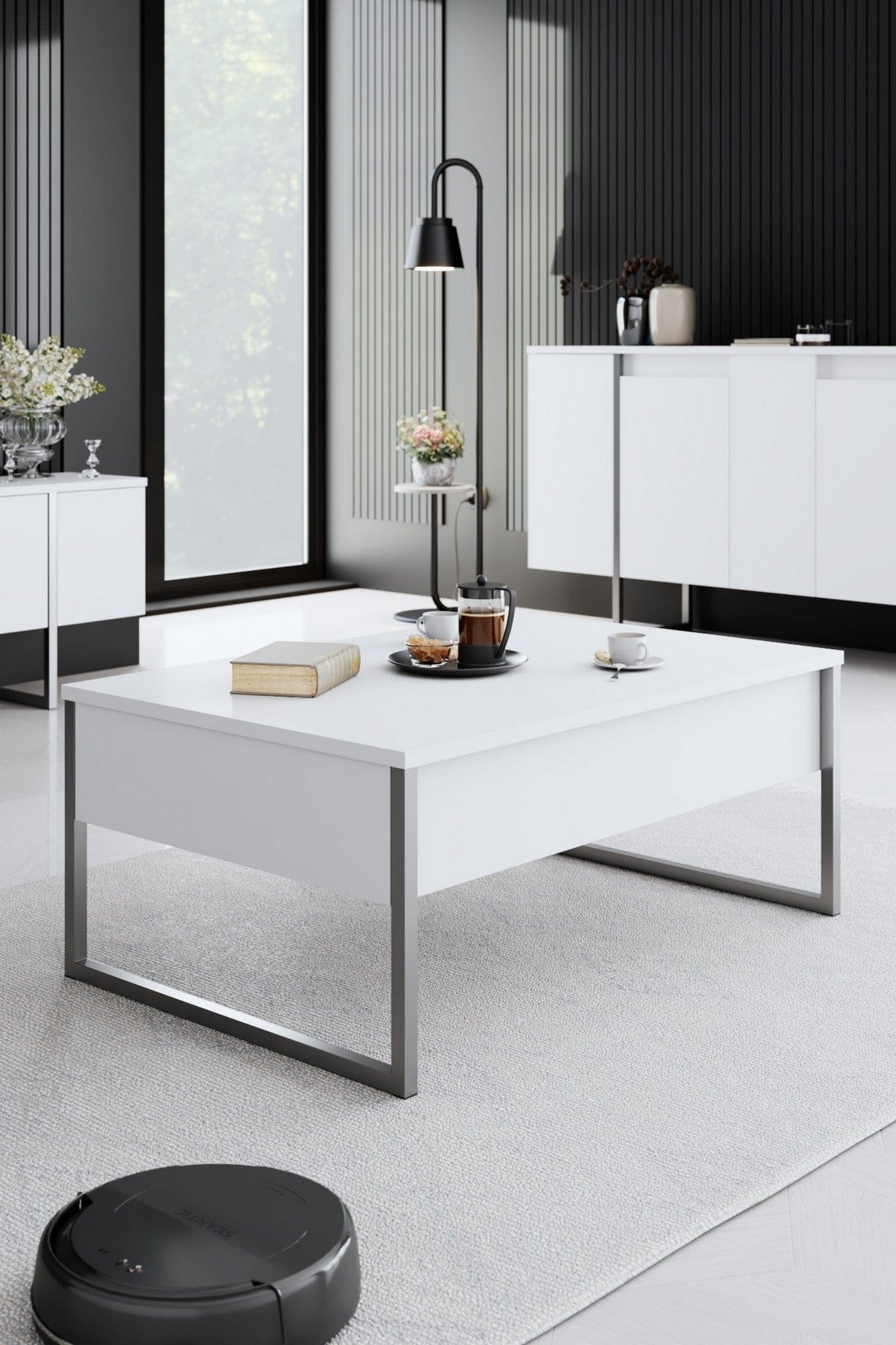 Mobilier living AMSTERDAM OCN-32391, alb/argintiu