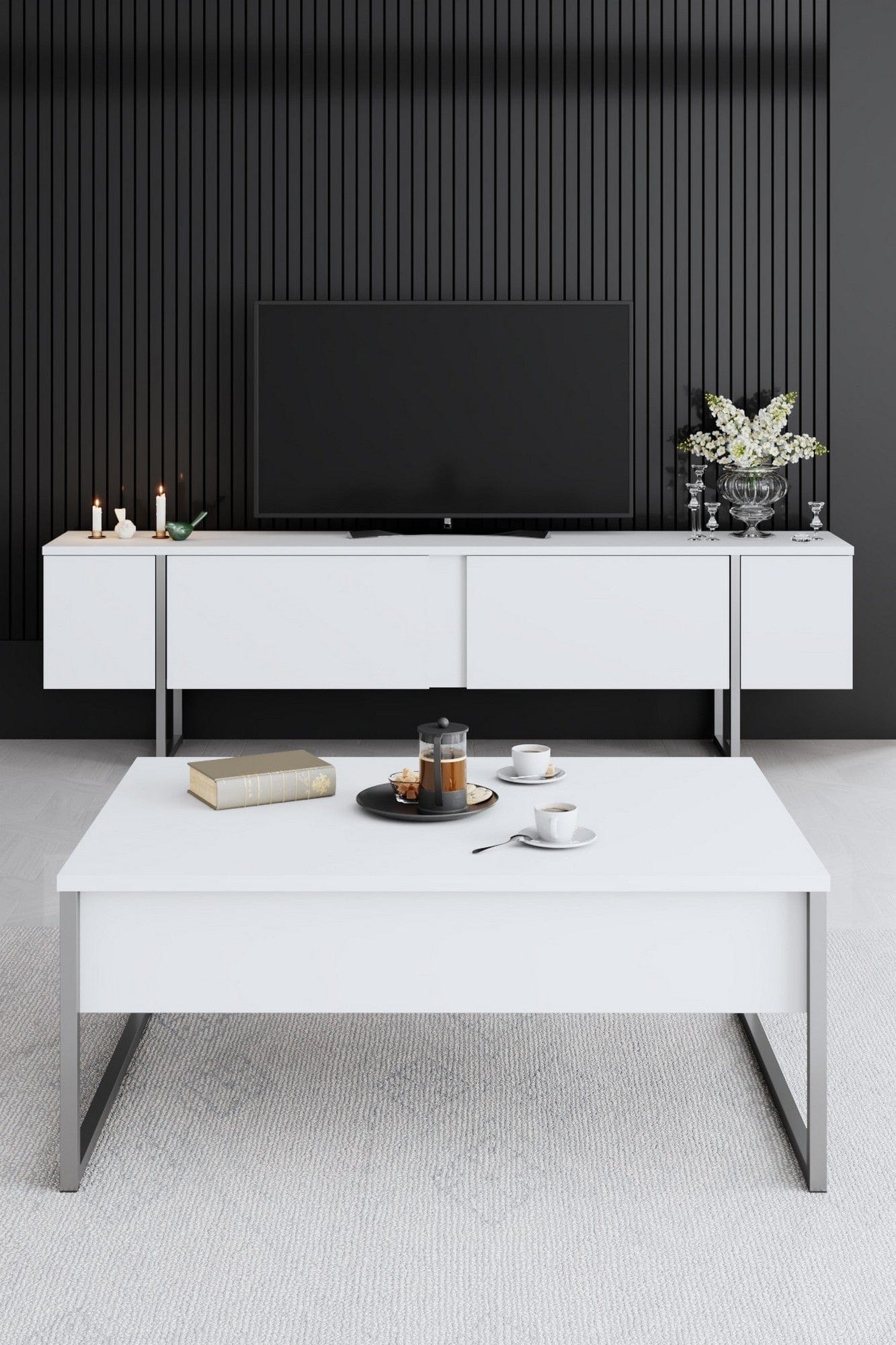 Mobilier living AMSTERDAM OCN-32391, alb/argintiu