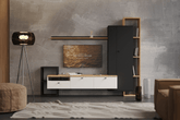 Mobilier living DEONIS, stejar/negru/alb, PAL, 241x46x191 cm