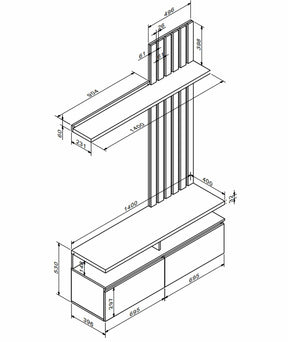 Mobilier living ELLIS, gri deschis/gri beton inchis, PAL, 140x40x220 cm
