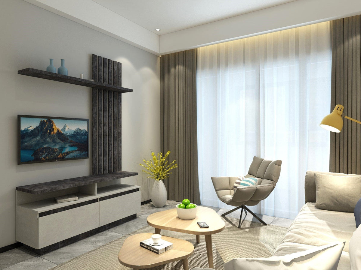 Mobilier living ELLIS, gri deschis/gri beton inchis, PAL, 140x40x220 cm