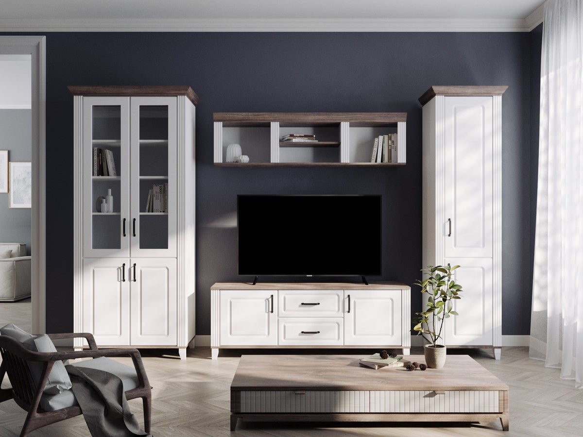 Mobilier living KANDY, alb/stejar, PAL, 319x57x220 cm