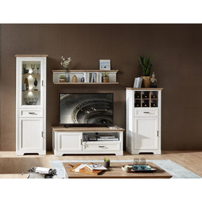 Mobilier living JASMIN 1, alb/stejar artisan, PAL melaminat, cu iluminare LED, 4 piese