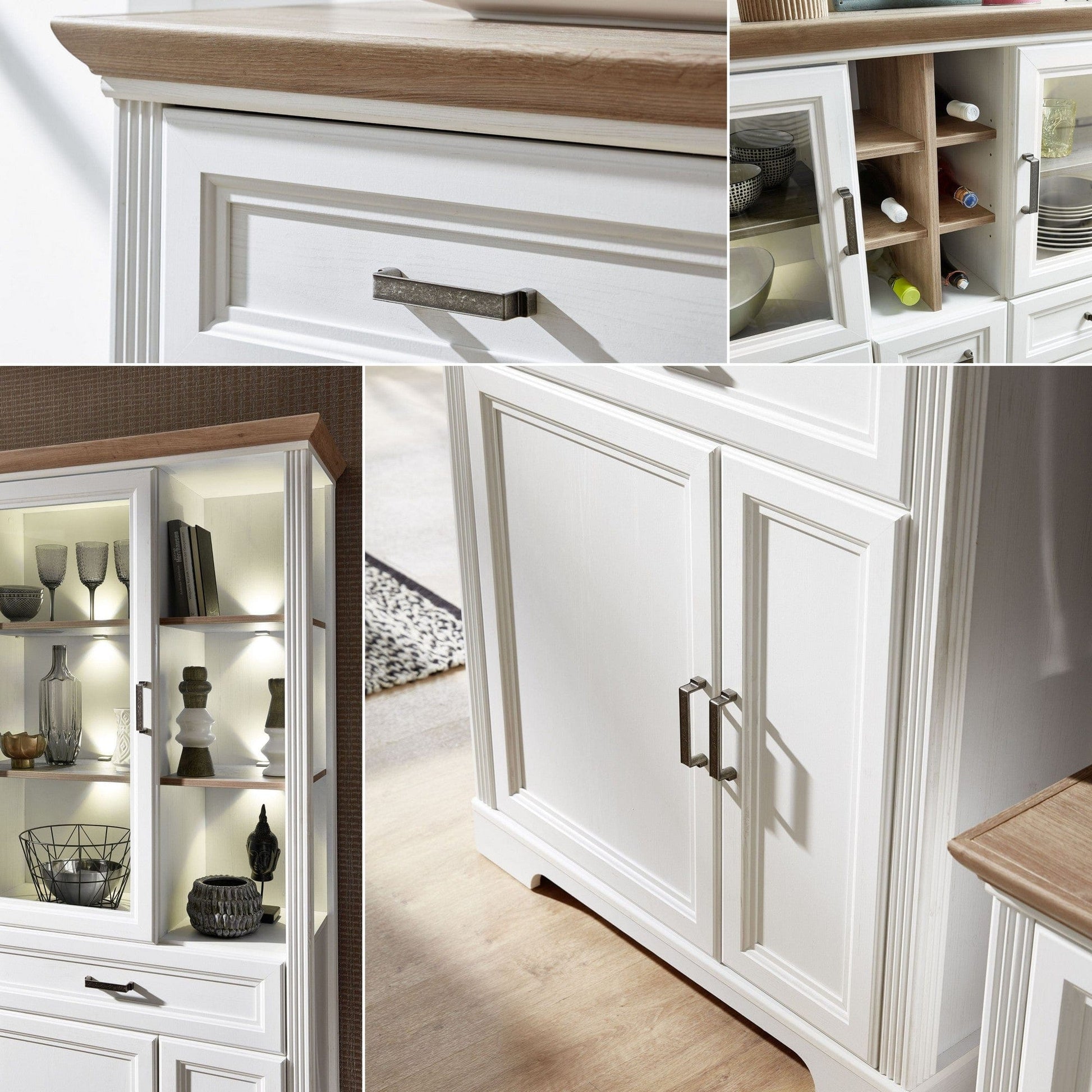 Mobilier living JASMIN 1, alb/stejar artisan, PAL melaminat, cu iluminare LED, 4 piese