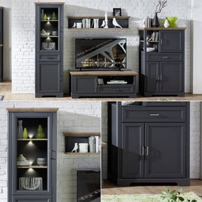 Mobilier living JASMIN, gri grafit/stejar artisan, PAL melaminat, cu iluminare LED, 4 piese