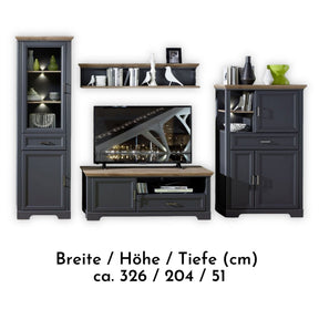 Mobilier living JASMIN, gri grafit/stejar artisan, PAL melaminat, cu iluminare LED, 4 piese