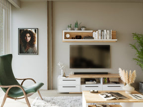 Mobilier living MEDINA, pin alb/stejar, PAL, 180x44x160 cm