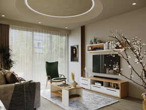 Mobilier living MEDINA, pin alb/stejar, PAL, 180x44x160 cm