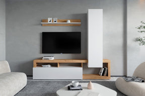 Mobilier living MIA, pin alb/stejar, PAL, 220x35x199 cm