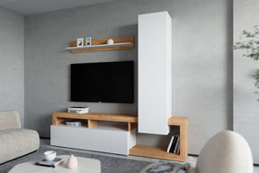 Mobilier living MIA, pin alb/stejar, PAL, 220x35x199 cm