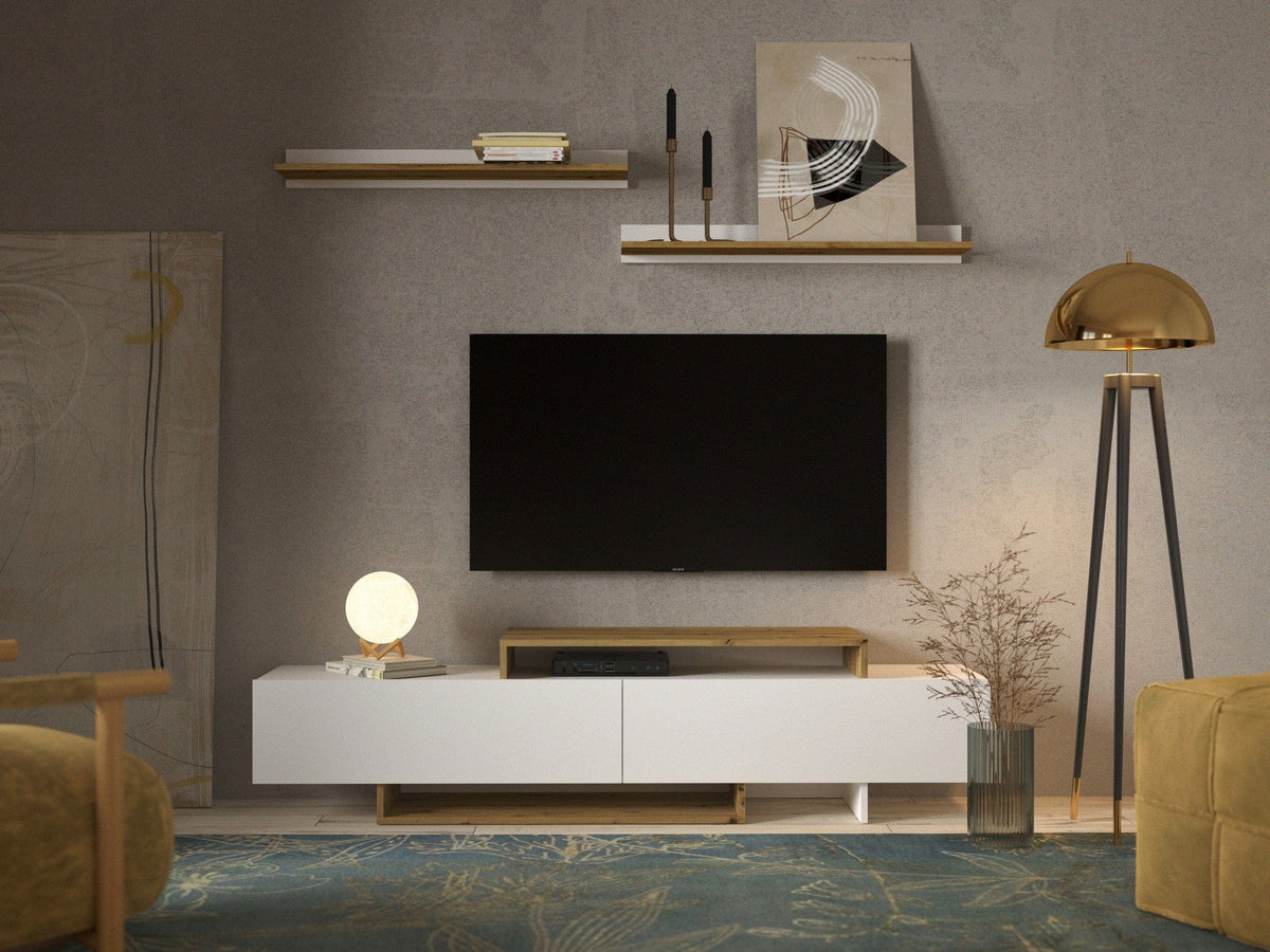 Mobilier living MILANA, pin alb/stejar, PAL, 180x37x180 cm